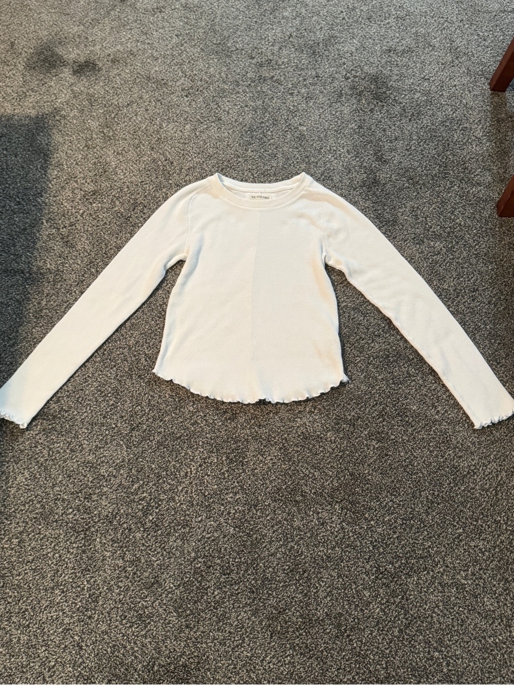 We The Free White Ribbed Long Sleeve Lettuce Hem Top